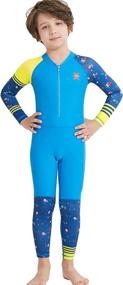 img 1 attached to DIVE & SAIL Kids Swimsuit with Sun Protection, One Piece Long/Short Sleeve Sunsuit