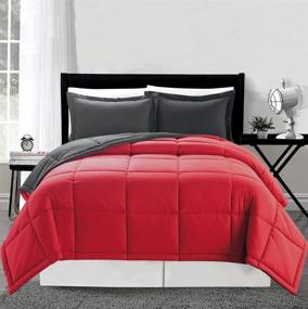 img 1 attached to 🛌 Reversible King/Cal King Down Alternative Comforter Set - 3 Piece Luxury Burgundy Red/Black with Corner Tab Duvet Insert