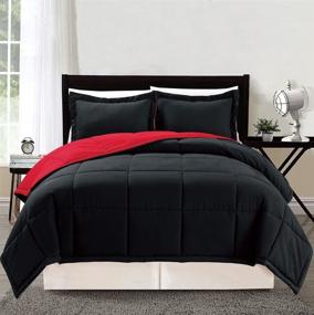 img 2 attached to 🛌 Reversible King/Cal King Down Alternative Comforter Set - 3 Piece Luxury Burgundy Red/Black with Corner Tab Duvet Insert