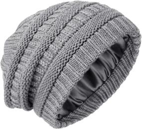 img 2 attached to 🧢 Satin Lined Winter Beanie Hats for Women and Men - Cable Knit Chunky Cap with Silk Lining, Soft Slouchy & Warm