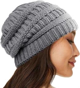 img 3 attached to 🧢 Satin Lined Winter Beanie Hats for Women and Men - Cable Knit Chunky Cap with Silk Lining, Soft Slouchy & Warm