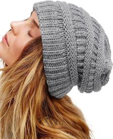 img 4 attached to 🧢 Satin Lined Winter Beanie Hats for Women and Men - Cable Knit Chunky Cap with Silk Lining, Soft Slouchy & Warm