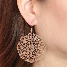 img 3 attached to 🌸 Exquisite Moroccan Filigree Geometric Drop Earrings - Bohemian Metallic Cutout Hooks for Lightweight Dangles - Flower Petal, Leaf, Teardrop, Scallop, Circle, Quatrefoil