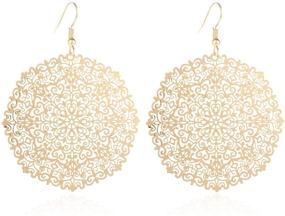 img 4 attached to 🌸 Exquisite Moroccan Filigree Geometric Drop Earrings - Bohemian Metallic Cutout Hooks for Lightweight Dangles - Flower Petal, Leaf, Teardrop, Scallop, Circle, Quatrefoil