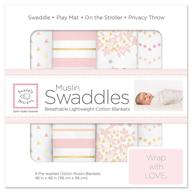 👶 swaddledesigns large muslin receiving swaddle blankets for baby boys and girls - 4 pack, soft premium cotton, boutique quality, ideal shower gift, pink heavenly floral, parent picks award winner logo