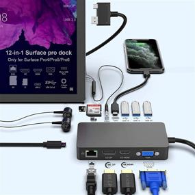 img 4 attached to 💻 Surface Pro Docking Station for Surface Pro 4/5/6 - USB Hub with Gigabit Ethernet, 4K HDMI VGA DP Display, 3xUSB 3.0, Audio Out, USB C, SD/TF Card Slot Combo Dock (Only Compatible with Surface Pro 4/5/6)