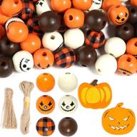 120 pieces 16mm halloween wooden beads for jewelry making - buffalo plaid wood loose beads & pumpkin wooden slices for halloween decor - pumpkin wood spacer beads with hemp rope - diy craft logo