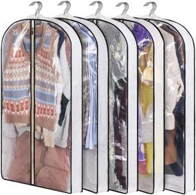 img 4 attached to 👗 KIMBORA 40" Suit Bag with 4" Gussets - Clear Garment Bags for Closet Storage - 5 Pack, White