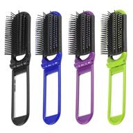 set of 4 portable folding hair brush with 💆 mirror - compact pocket anti-static hair comb for travel, car, gym logo