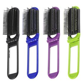 img 4 attached to Set of 4 Portable Folding Hair Brush with 💆 Mirror - Compact Pocket Anti-static Hair Comb for Travel, Car, Gym
