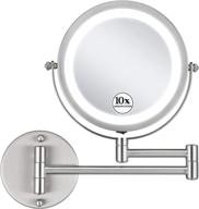 💡 cordless led wall mounted makeup mirror with 1x/10x magnification: bt powered and 360° swivel, no power cord required – ideal for bathroom hotels, brushed nickel finish logo