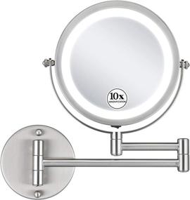 img 4 attached to 💡 Cordless LED Wall Mounted Makeup Mirror with 1x/10x Magnification: Bt Powered and 360° Swivel, No Power Cord Required – Ideal for Bathroom Hotels, Brushed Nickel Finish
