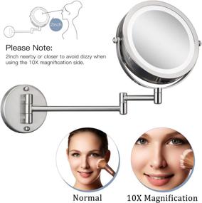 img 3 attached to 💡 Cordless LED Wall Mounted Makeup Mirror with 1x/10x Magnification: Bt Powered and 360° Swivel, No Power Cord Required – Ideal for Bathroom Hotels, Brushed Nickel Finish
