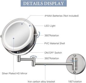 img 1 attached to 💡 Cordless LED Wall Mounted Makeup Mirror with 1x/10x Magnification: Bt Powered and 360° Swivel, No Power Cord Required – Ideal for Bathroom Hotels, Brushed Nickel Finish