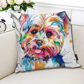 img 1 attached to 🐶 Yorkie Dog Decorative Cushion Cover - DIYAB Square Sofa Throw Pillowcase, 16 x 16 inch