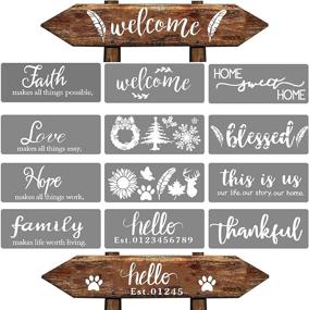 img 4 attached to Enhance Your Home with 12 Reusable Welcome Stencils for Painting on Wood - Sunflower, Dog Paw & More!