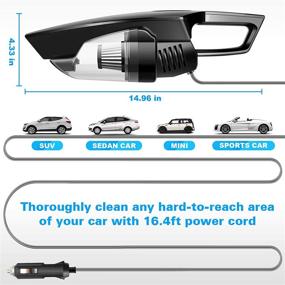 img 1 attached to CherylonCar Portable Car Vacuum Cleaner - High Power 150W, 8000Pa, Handheld Vacuum w/16.4Foot Cable - Ideal for Interior Detailing and Auto Accessories Kit - Black