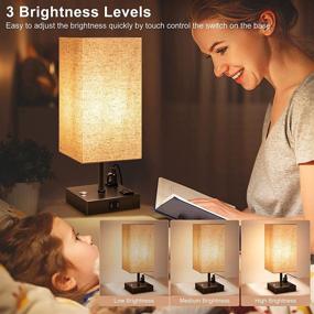 img 1 attached to 🛋️ Enhance Your Bedroom with a Set of 2 Touch Control Table Lamps - 3 Way Dimmable, USB Port, Outlet Nightstand Lamps - Elegant Metal Base with Square Fabric Shade - Perfect for Bedside Use - Bulbs Included