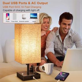 img 3 attached to 🛋️ Enhance Your Bedroom with a Set of 2 Touch Control Table Lamps - 3 Way Dimmable, USB Port, Outlet Nightstand Lamps - Elegant Metal Base with Square Fabric Shade - Perfect for Bedside Use - Bulbs Included