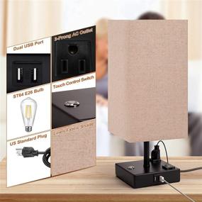 img 2 attached to 🛋️ Enhance Your Bedroom with a Set of 2 Touch Control Table Lamps - 3 Way Dimmable, USB Port, Outlet Nightstand Lamps - Elegant Metal Base with Square Fabric Shade - Perfect for Bedside Use - Bulbs Included