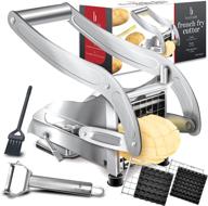 stainless steel french fry cutter - high-quality potato slicer for perfect restaurant-style fries with 2 blade sizes - ideal for potatoes and vegetables - includes peeler and brush logo