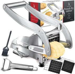 img 4 attached to Stainless Steel French Fry Cutter - High-Quality Potato Slicer for Perfect Restaurant-Style Fries with 2 Blade Sizes - Ideal for Potatoes and Vegetables - Includes Peeler and Brush