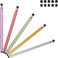 5 pack stylus pens for touch screens - capacitive sensitivity 2 in 1 stylish pencils - compatible with ipad, iphone, tablets & universal touch devices (red+purple+green+gold+silver) logo
