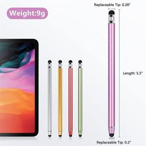 img 3 attached to 5 Pack Stylus Pens for Touch Screens - Capacitive Sensitivity 2 in 1 Stylish Pencils - Compatible with iPad, iPhone, Tablets & Universal Touch Devices (Red+Purple+Green+Gold+Silver)