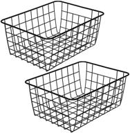 zraz kitchen wire baskets - farmhouse decor metal food storage organizer | household refrigerator bin with built-in handles for cabinets, pantry, bathroom, laundry room, garage | set of 2 (black) логотип