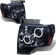 🚘 dna motoring hl-hap-f15009-led-sm-am halo ring projector headlights: smoke lens amber corner replacement for 09-14 f150 логотип