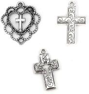 🔮 jgfinds filigree cross charm pendants - 130 pack (30 heart, 50 crosses) vintage style, silver tone, ⅞ inch, diy jewelry making supplies logo