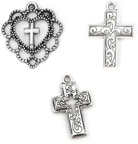 img 4 attached to 🔮 JGFinds Filigree Cross Charm Pendants - 130 Pack (30 Heart, 50 Crosses) Vintage Style, Silver Tone, ⅞ Inch, DIY Jewelry Making Supplies