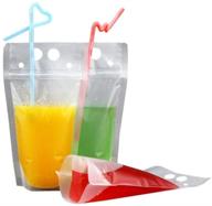 🥤 50 pack stand up reclosable zipper drinking pouches bags with plastic straw, 5.1x9.1 inches, 8mil thickness logo