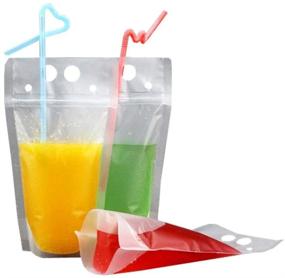 img 4 attached to 🥤 50 Pack Stand Up Reclosable Zipper Drinking Pouches Bags with Plastic Straw, 5.1x9.1 Inches, 8mil Thickness