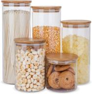 🍽️ premium glass food storage containers with airtight bamboo lids - set of 5 kitchen canisters for sugar, candy, cookie, rice, and spice jars логотип