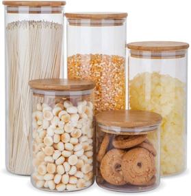 img 4 attached to 🍽️ Premium Glass Food Storage Containers with Airtight Bamboo Lids - Set of 5 Kitchen Canisters for Sugar, Candy, Cookie, Rice, and Spice Jars