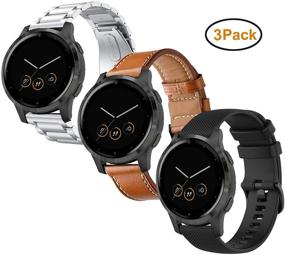 img 1 attached to Anrir Compatible 18mm Silicone+Leather+Stainless Steel Band for Garmin Vivoactive 4S, Vivomove 3S 39mm, Fossil Women's Gen 5E 42mm/Sport 41mm, Fossil Q Venture Gen 4 HR/Gen 3 - 3 Pack