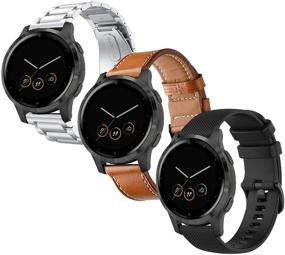 img 2 attached to Anrir Compatible 18mm Silicone+Leather+Stainless Steel Band for Garmin Vivoactive 4S, Vivomove 3S 39mm, Fossil Women's Gen 5E 42mm/Sport 41mm, Fossil Q Venture Gen 4 HR/Gen 3 - 3 Pack