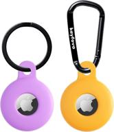 silicone airtag holder case - yellow and purple (2 pack) with key ring and keychain accessories logo