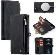 📱 caseme magnetic wallet case for iphone 12 pro max (6.7") - flip case with magsafe compatibility, pu leather zipper folio, magnetic closure, card holder (black) logo