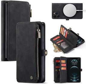 img 4 attached to 📱 Caseme Magnetic Wallet Case for iPhone 12 Pro Max (6.7") - Flip Case with MagSafe Compatibility, PU Leather Zipper Folio, Magnetic Closure, Card Holder (Black)