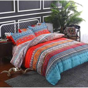 img 2 attached to 🛏️ NANKO Queen Duvet Cover Set - Boho Red Blue Colorful Retro Striped Print - 3pc Luxury Soft Microfiber - Zipper Ties - Bohemian Exotic Style - Men and Women