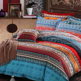 img 3 attached to 🛏️ NANKO Queen Duvet Cover Set - Boho Red Blue Colorful Retro Striped Print - 3pc Luxury Soft Microfiber - Zipper Ties - Bohemian Exotic Style - Men and Women