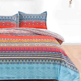 img 1 attached to 🛏️ НАНКО комплект с одеялом Queen - Бохо красно-синий разноцветный ретро полосатый принт - 3-х частный роскошный мягкий микрофибра - молния на завязках - богемный экзотический стиль - для мужчин и женщин.