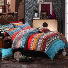 img 4 attached to 🛏️ NANKO Queen Duvet Cover Set - Boho Red Blue Colorful Retro Striped Print - 3pc Luxury Soft Microfiber - Zipper Ties - Bohemian Exotic Style - Men and Women