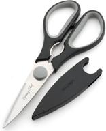 🔪 stainless steel kitchen shears with blade cover - ideal for herbs, chicken, meat & vegetables - black logo