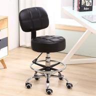 kktoner round rolling stool with adjustable foot rest and back, height adjustable pu leather task chair for work, drafting, and more logo