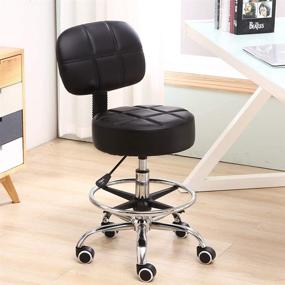 img 4 attached to KKTONER Round Rolling Stool with Adjustable Foot Rest and Back, Height Adjustable PU Leather Task Chair for Work, Drafting, and More