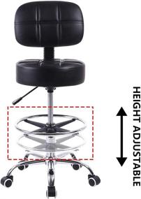 img 1 attached to KKTONER Round Rolling Stool with Adjustable Foot Rest and Back, Height Adjustable PU Leather Task Chair for Work, Drafting, and More