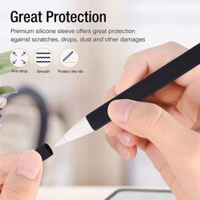 img 2 attached to 🖊️ ProCase Soft Silicone Case for Apple Pencil 2nd Gen: Protective Sleeve Holder Grip and Nib Cover Kit Compatible with iPad Pro 12.9" / 11" - Black